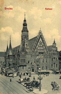 Historical postcard around 1900, Wroclaw, town hall, today Wroclaw, Lower Silesia, Poland,