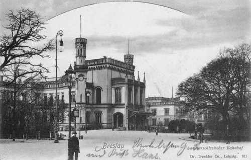Historical postcard around 1900, Breslau, Oberschlesischer Bahnhof, today Wroclaw, Lower Silesia,