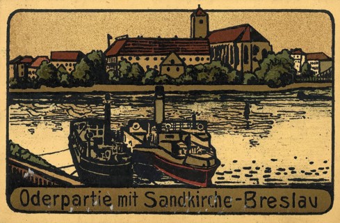 Historical postcard around 1900, Breslau, Oder with sand church, today Wroclaw, Lower Silesia,