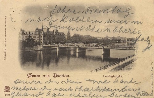 Historical postcard around 1900, The Lessing Bridge in Breslau, today Wroclaw, Lower Silesia,