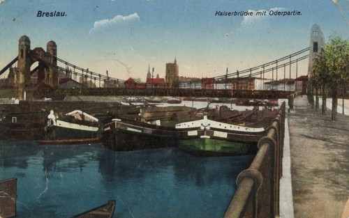 Historical postcard around 1900, Kaiserbrücke and Oder in Breslau, today Wroclaw, Lower Silesia,