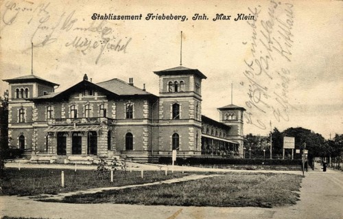 Historical postcard around 1900, Friebeberg establishment, one of the most important entertainment