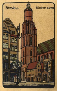 Historical postcard around 1900, Elisabeth church in Breslau, today Wroclaw, Lower Silesia, Poland,