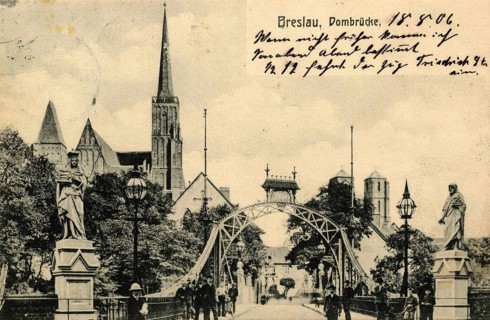 Historical postcard around 1900, cathedral bridge in Breslau, today Wroclaw, Lower Silesia, Poland,