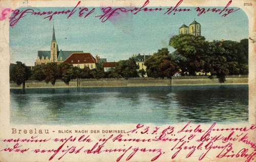 Historical postcard around 1900, view of Cathedral Island, Wroclaw, today Wroclaw, Lower Silesia,