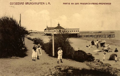 Historic postcard around 1900, Baltic resort Brunshaupten i.M., promenade, historic town on the