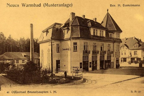 Historic postcard around 1900, Baltic resort Brunshaupten i.M, Neues Warmbad, historic town on the