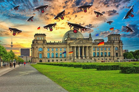 Symbolic image, Putin and Ukraine war, Russian drones over Germany and the EU, poor defense, lack