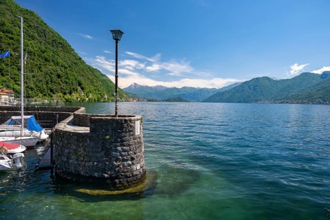Harbour wall on Lake Como, Argegno, Lombardy, Italy