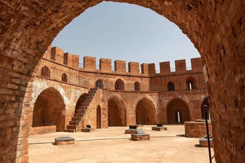 Alanya, Turkey. April 7th 2021 Interior view of the Kizi Kule or Red Tower battlements and historic