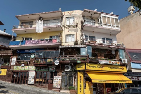 Alanya, Turkey. April 7th 2021 Iskele Sofrasi a Turkish family restaurant near the harbour in