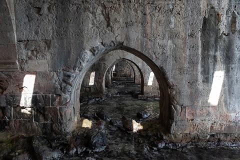 Alanya, Turkey. April 7th 2021 The vaulted stone arches of the Seljuck era shipyard now a museum