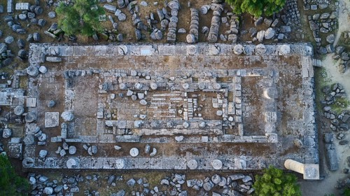 Temple of Zeus, Temple of Zeus, aerial view of a rectangular, ancient ruin complex, drone view,