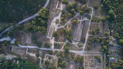 Olympic excavation site from high altitude, Temple of Zeus, Temple of Hera, Leonidaion, Palestra