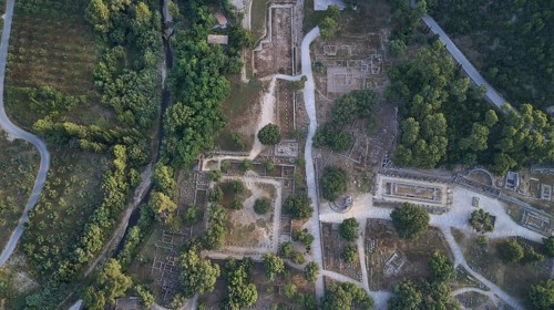Olympic excavation site from high altitude, Temple of Zeus, Temple of Hera, Leonidaion, Palestra
