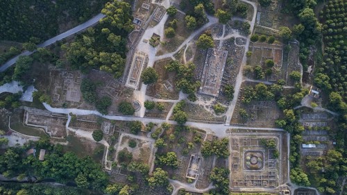 Olympic excavation site from high altitude, Temple of Zeus, Temple of Hera, Leonidaion, Palestra