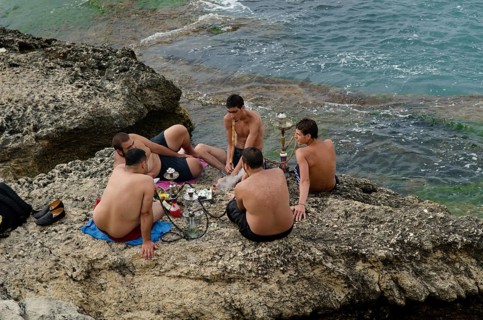Beirut, Lebanon. May 29th 2012 Beirut Corniche a palm lined promenade beside the Mediterranean Sea,