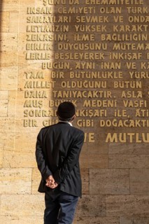 Ankara, Turkey. November 24th 2020 A Turkish visitor reads the memoral at the Anitkabir tomb