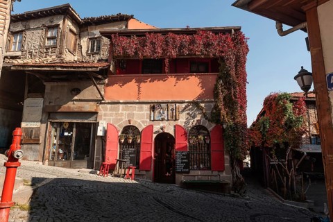 Ankara, Turkey. November 17th 2020 The trendy Kirit Cafe, the cobbled streets of Ankara Castle,