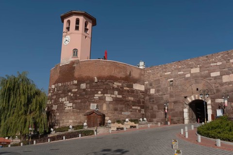Ankara, Turkey. November 17th 2020 The clock tower and main gate to Ankara Castle in the Turkish