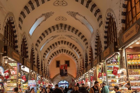 Istanbul, Turkey 8th January 2025. The restored vaulted interior of the Istanbul Spice Bazaar,