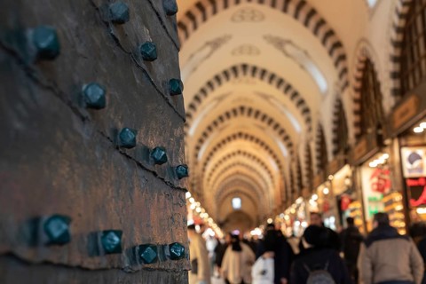 Istanbul, Turkey 8th January 2025 The ancient studded wooden door at the entrance to the Istanbul