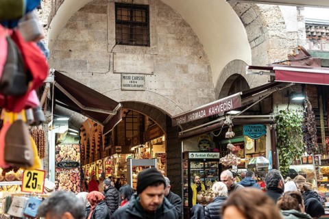 Istanbul, Turkey 8th January 2025 Entrance gate to the Istanbul Spice Bazaar, otherwise known as