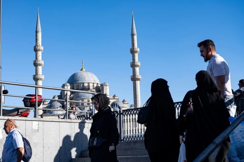 Istanbul, Turkey. September 18th 2025. A typical busy street scene in Istanbul with people passing