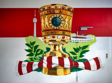 Graffiti, VfB Stuttgart as cup winner in the DFB-Pokal 2025, with landmark television tower,