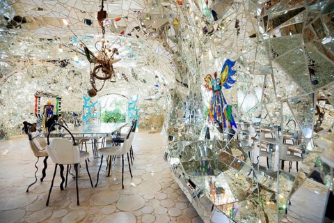 Living room made of glass and mirrors, Giardino dei Tarocchi, Tarot Garden, by Niki de Saint