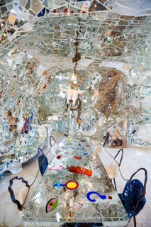 Living room made of glass and mirrors, Giardino dei Tarocchi, Tarot Garden, by Niki de Saint