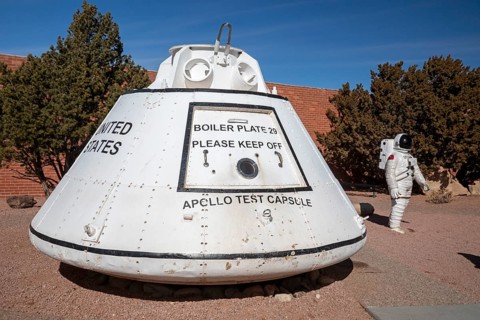 Winslow, Arizona - An Apollo test capsule is displayed at the Meteor Crater visitor center