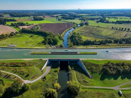 Kanalbrücke Lippe Neue Fahrt, Dortmund-Ems Canal, Restored Lippe, Olfen, Ruhr area, North
