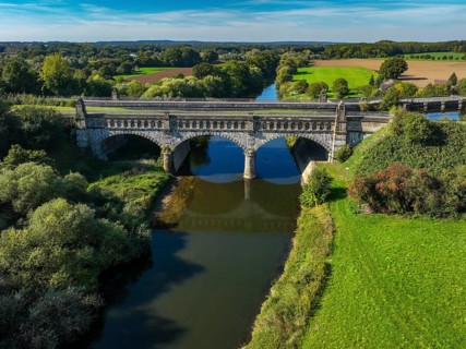 Olfen, North Rhine-Westphalia, Germany - Lippe, in front historic canal bridge Lippe Alte Fahrt,