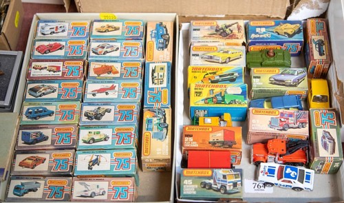 Collection of vintage Matchbox 75 Series die-cast models in their original 'L-Style' and 'K-Style'