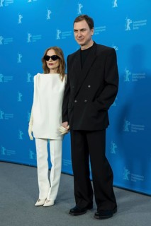 Isabelle Huppert and Lars Eidinger during a photocall for the film The Blood Countess at the Hyatt