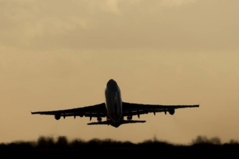 Boeing 747-400 jumbo jet LX-TCV commercial aircraft of Cargolux cargo taking off in flight