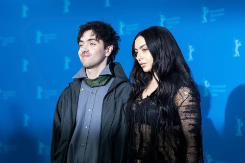 Aidan Zamiri (director) and Charli xcx (Charlotte Emma Aitchison, singer) at a photocall for the