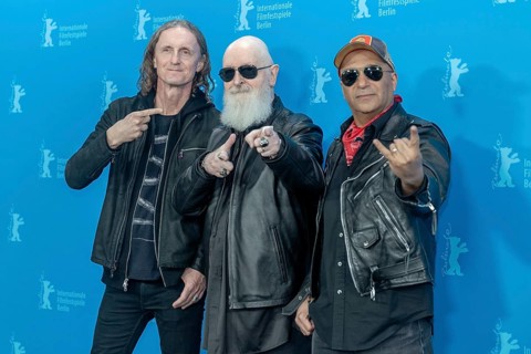 Sam Dunn, Tom Morello, Rob Halford at the photocall for the film The Ballad of Judas Priest at the