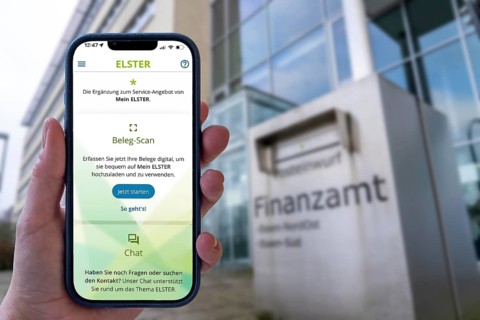 Complete symbol, income tax return via an app, MeinElster+, certain population groups can file