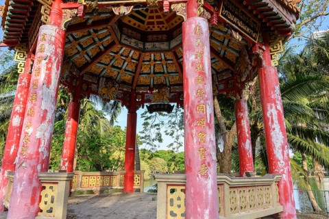 Bangkok, Thailand. March 4th 2025. The beautiful ornate details of the Chinese Pagoda beside the