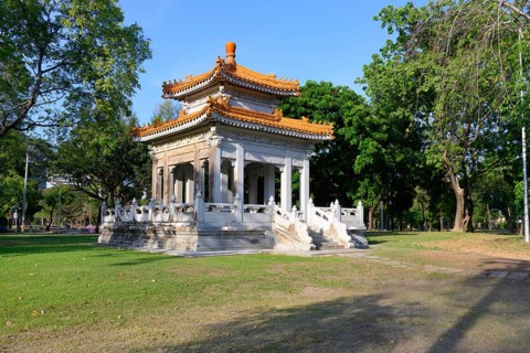 Bangkok, Thailand. March 4th 2025. The calm green surroundings of the Japanese Pagoda in Lumphini