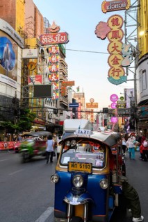 Bangkok, Thailand. February 18th 2025. Yaowarat Road, busy with Tuck-Tucks and traffic in the heart