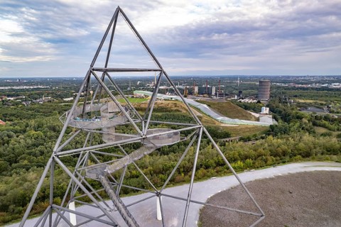 The Emscherblick heap event, tetrahedron for short, seen from the air in Bottrop, Ruhr region,