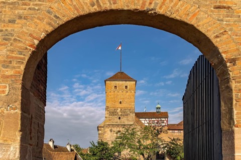 Portal to the courtyard and heathen tower of Nuremberg Castle in Nuremberg, Bavaria, Germany