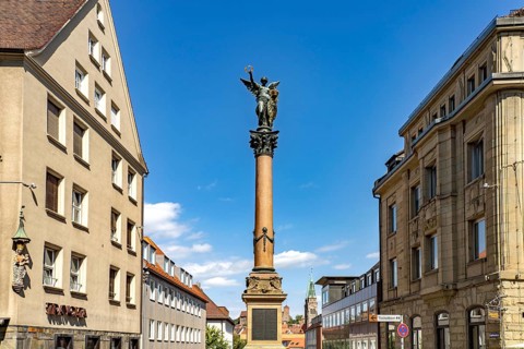 The Köpfleinsberg war memorial in the old town, Nuremberg, Bavaria, Germany