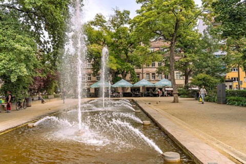 The Freiheit fountain in the Dr.-Konrad-Adenauer-Anlage in Fürth, Middle Franconia, Bavaria,