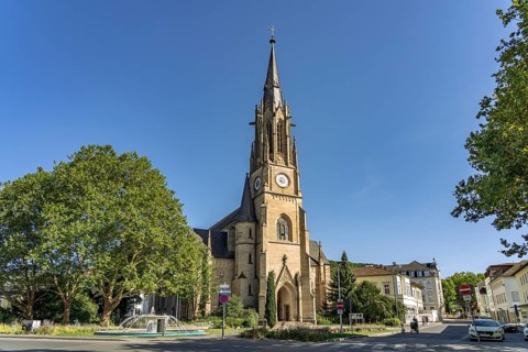 The Sacred Heart Parish Church in Bad Kissingen State Bath, Lower Franconia, Bavaria, Germany