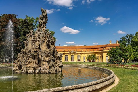 The Huguenot Fountain in the Palace Garden and the Orangery in Erlangen, Middle Franconia, Bavaria,