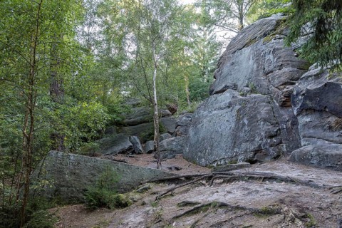 Einsiedlerstein rock formation in the Dippoldiswald Heath, Saxony, Germany